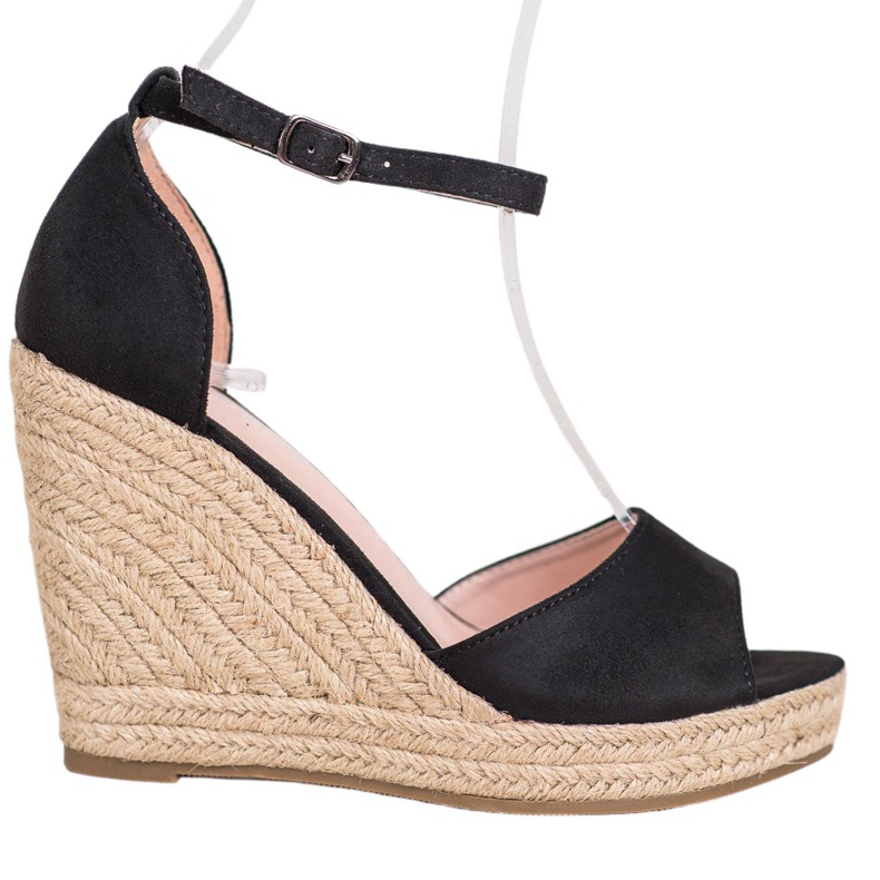SHELOVET Espadrile negre pe pană negru SHELOVET Espadrile negre pe pană negru