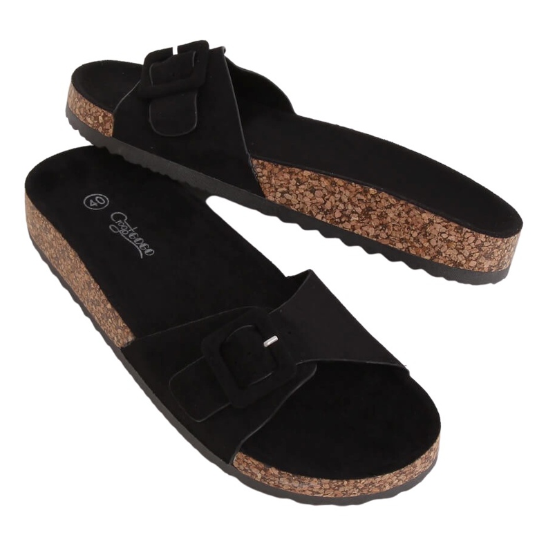 Papuci negri cu talpă din plută negru G-5026 Papuci negri cu talpă din plută negru G-5026