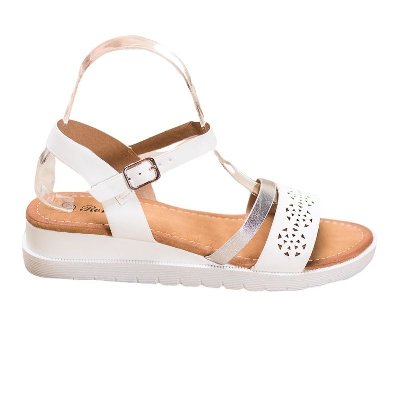 Renda Sandale cu pană cu piele ecologică alb