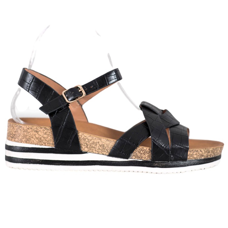 Comer Sandale negre cu piele ecologică negru