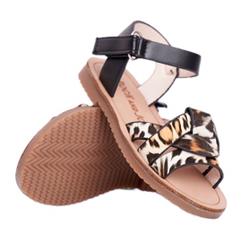 FRROCK Sandale pentru copii cu velcro Panterka Mimi maro negru portocale