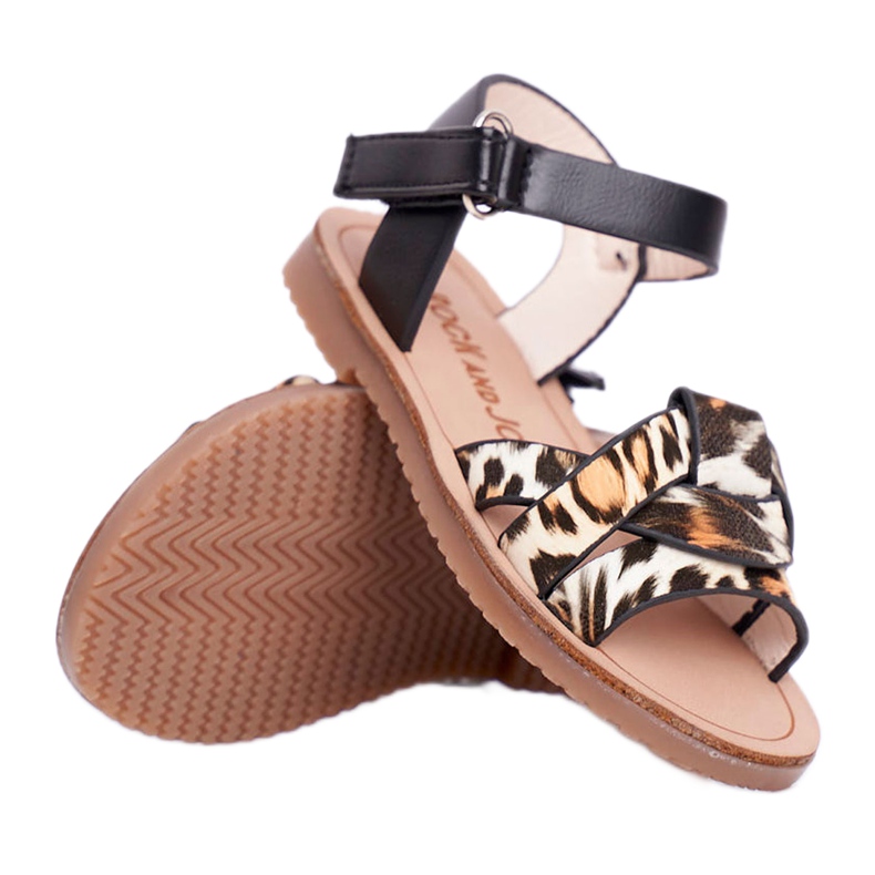 FRROCK Sandale pentru copii cu velcro Panterka Mimi maro negru portocale