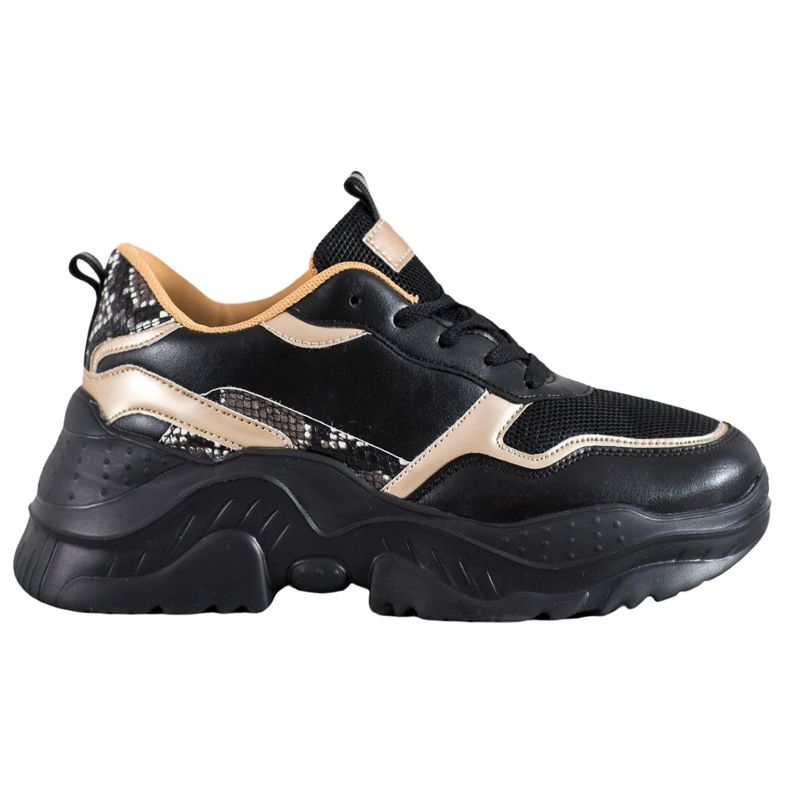 SHELOVET Adidași negri cu inserții aurii negru galben