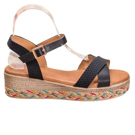 Small Swan Sandale la modă cu piele ecologică negru