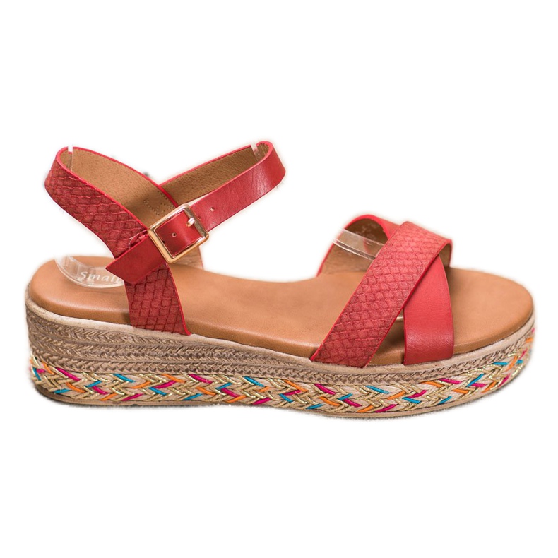 Small Swan Sandale la modă cu piele ecologică roșu Small Swan Sandale la modă cu piele ecologică roșu