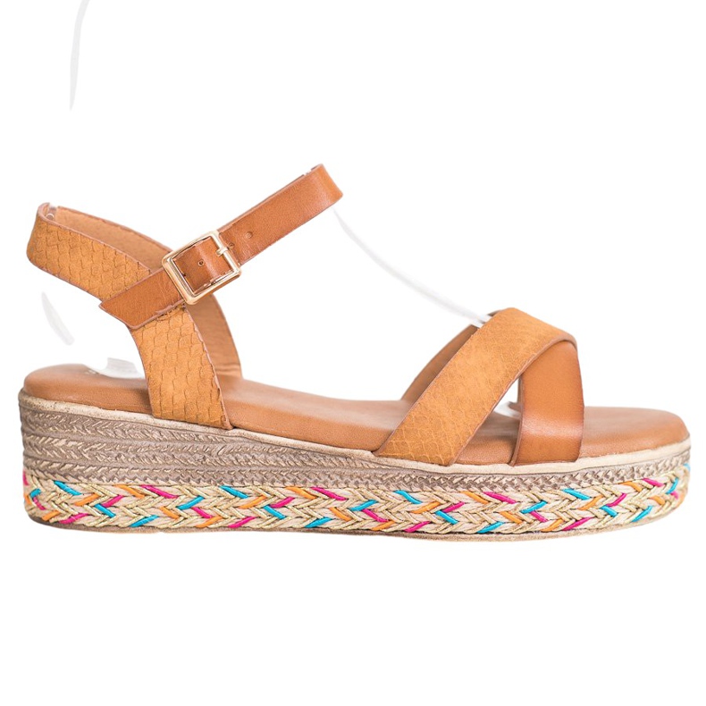 Small Swan Sandale la modă cu piele ecologică maro Small Swan Sandale la modă cu piele ecologică maro