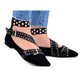 Lu Boo Balerină Neagră Curele Nituri În Spitz Esteria negru Lu Boo Balerină Neagră Curele Nituri În Spitz Esteria negru