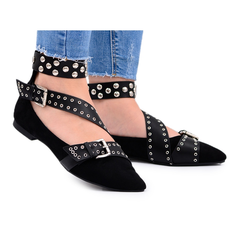 Lu Boo Balerină Neagră Curele Nituri În Spitz Esteria negru