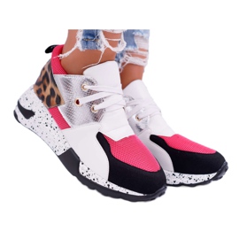Încălțăminte sport de damă Lu Boo cu model leopard alb Malibu negru roz argint