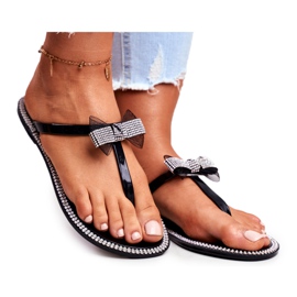 LU BOO Papuci de cauciuc pentru damă Flip-Flops negri Ștrasuri Lou negru