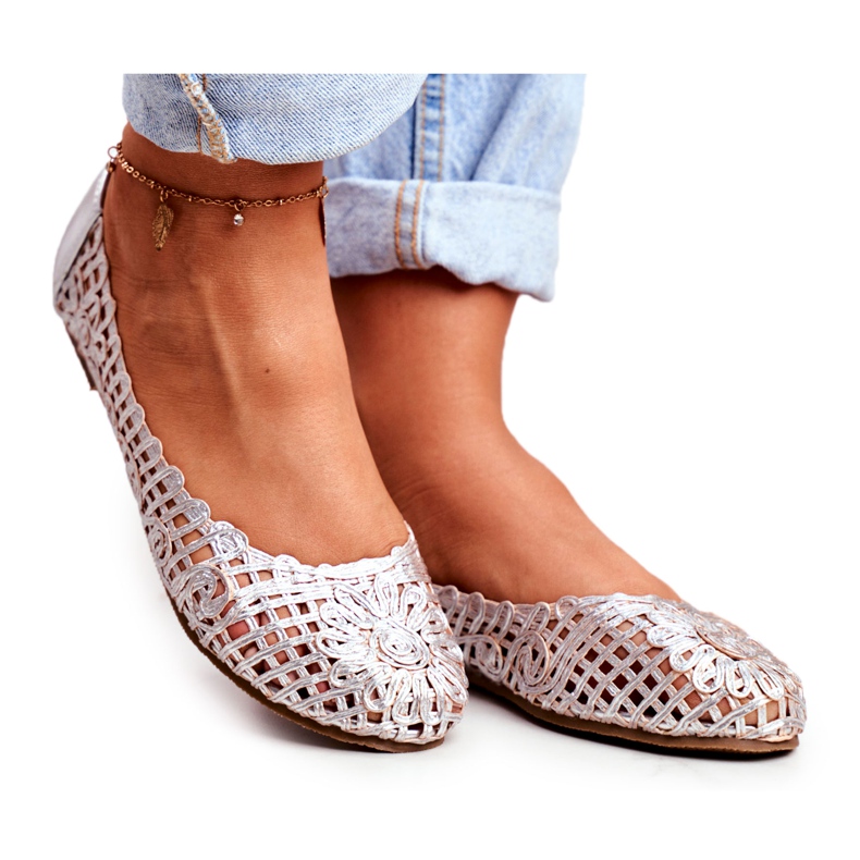 Balerini de damă Lu Boo pentru femei, argintiu, ajurat, împletit gri