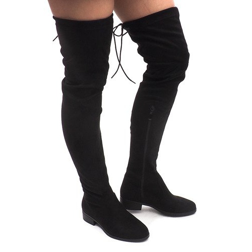 Cizme Pompon din piele de căprioară AB02-53 Negru