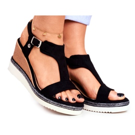 BUGO Sandale Dama On Wedge Negru Rosa BUGO Sandale Dama On Wedge Negru Rosa