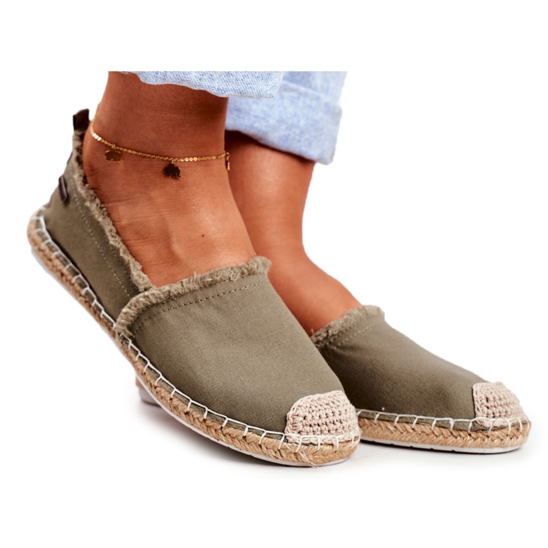 Espadrile pentru femei, talpă împletită, kaki, Big Star DD274760 verde