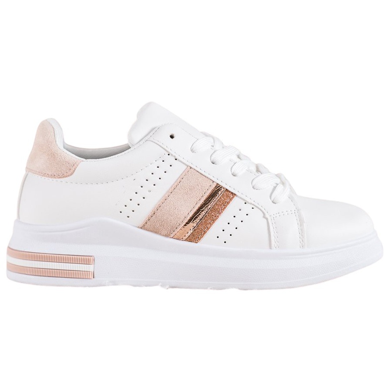 SHELOVET Adidași cu inserții din piele de căprioară alb