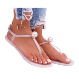LU BOO Sandale de damă Flip-flops Meliski cu Contiro roz perlat