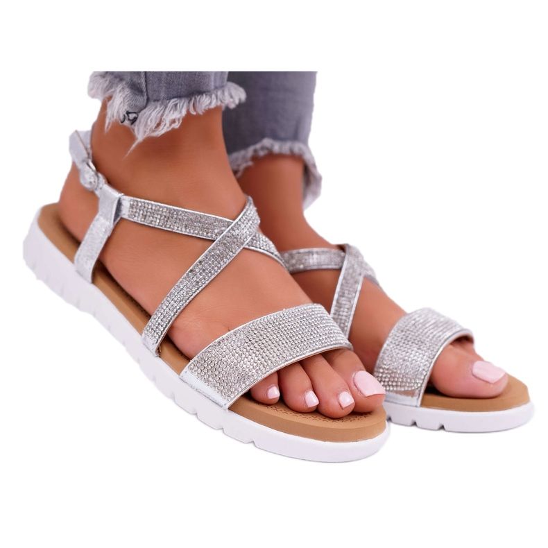 Sandale de damă Lu Boo Cu zirconiu cubic 406-5 argintiu Stella gri