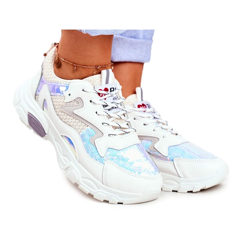 Încălțăminte sport de damă Lu Boo White Dazzle Me alb multicolor