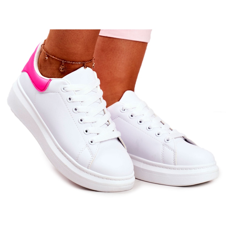 Încălțăminte sport de damă Lu Boo White Fuchsia Heel Matilda alb roz