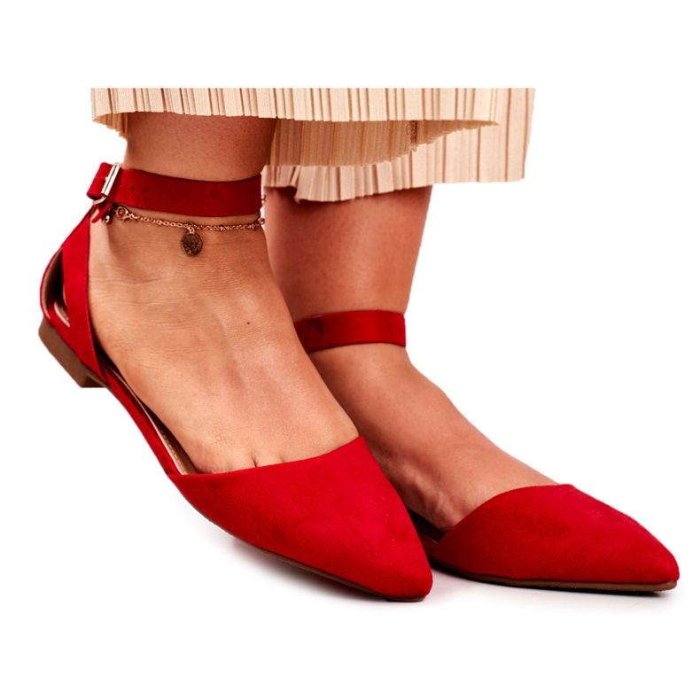 PS1 Balerini roșii plate pentru femei cu centură cu Allison Spitz roșu