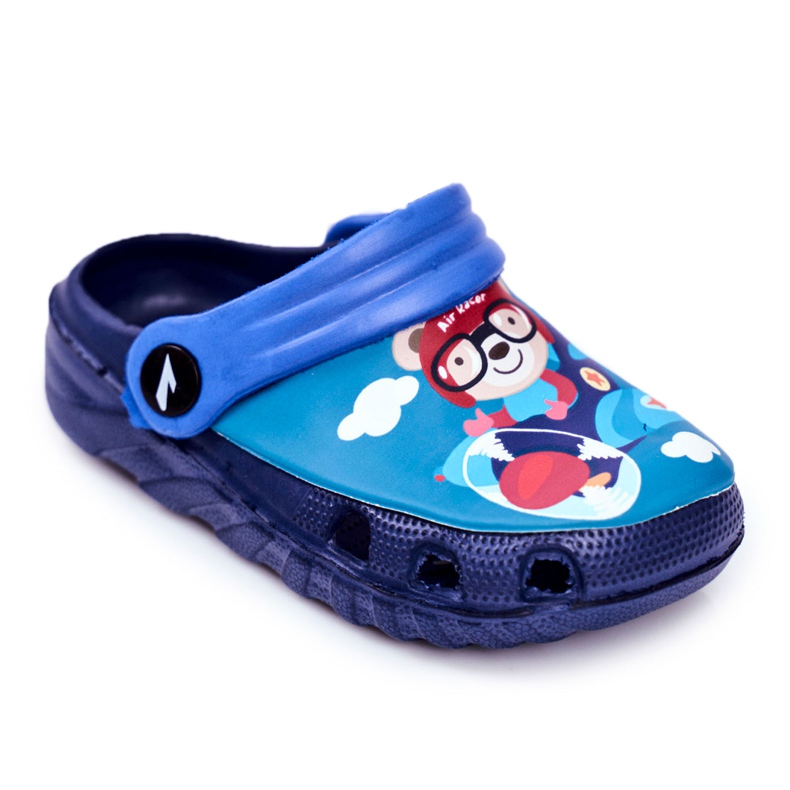 Papuci pentru copii Foam Crocs Blue Navy Teddy Bear Pilot SuperFly albastru marin albastru