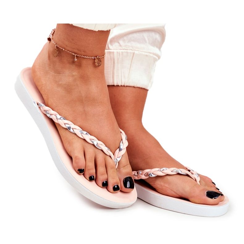 PS1 Papuci de damă Flip-flops Braided Belt Pink Peggie roz