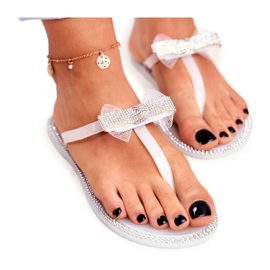 LU BOO Papuci de cauciuc pentru femei Flip-flops albi Strasuri Lou LU BOO Papuci de cauciuc pentru femei Flip-flops albi Strasuri Lou