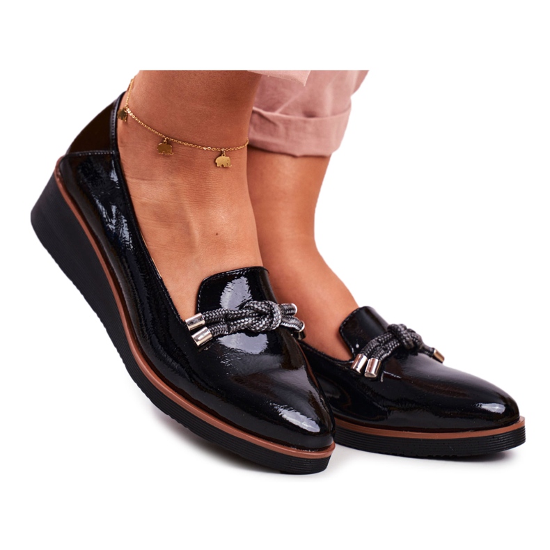 Vinceza Mocasini negri dama lăcuți pe pană Abba negru