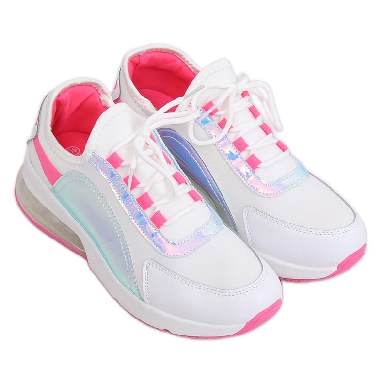Încălțăminte de sport albă pentru femei F-3336 ALB / FUSHIA roz