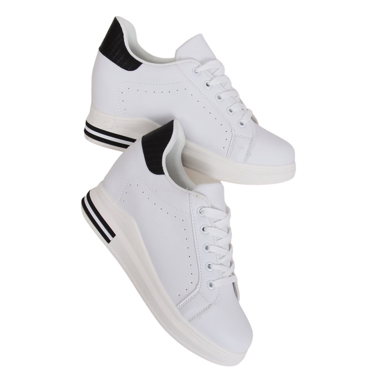 Adidași albi MY-0367 WHITE / BLACK pe o pană ascunsă