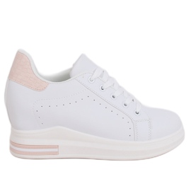 Adidași albi MY-0367 WHITE / ROSE pe o pană ascunsă