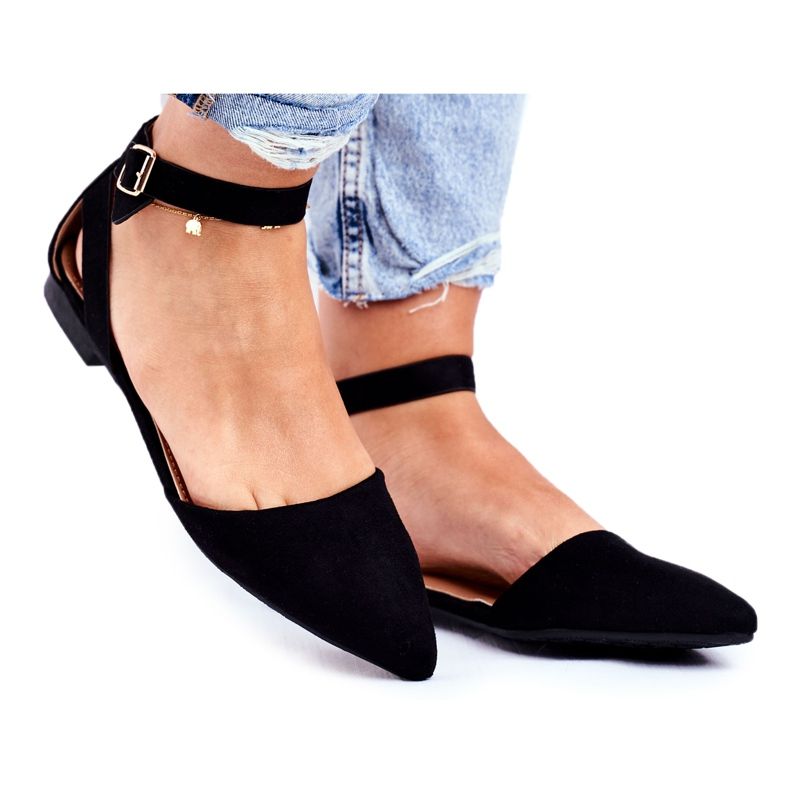 SEA Ballerine plate negre pentru femei cu centură cu Allison Spitz negru