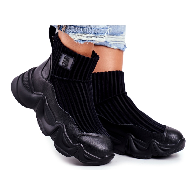 Încălțăminte sport înaltă pentru femei Big Star Black GG274607 negru