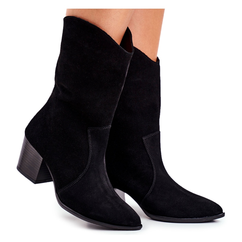 Cizme de damă cu toc înalt Piele nubuck negru Nicole 2580