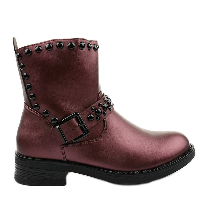 Cizme maro de damă cu litas de dimineață roșu