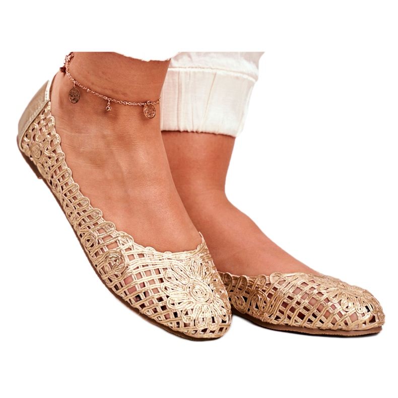 Balerini de damă Lu Boo pentru femei, trăsături aurite, împletite de aur