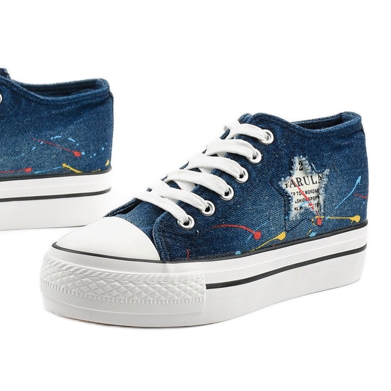 Adidași bleumarin cu pene dantelate Mirarenna albastru