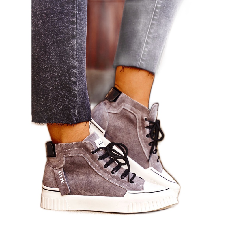 Pantofi sport din piele pentru femei GOE Gri GG2N3079 maro