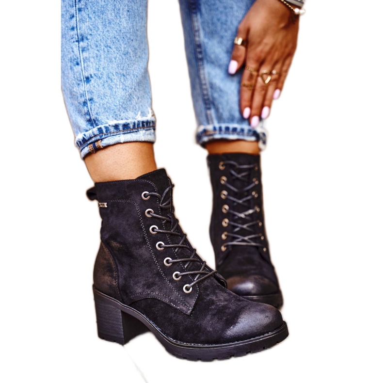 Vinceza Cizme calde negre pentru femei, vertiginoase pe toc negru