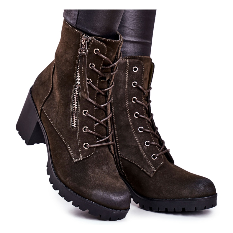 S.Barski Cizme de damă pe toc Warm Kaki Vimen