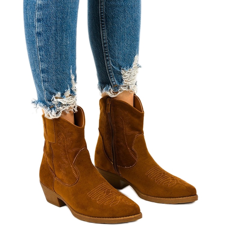 Cizme de cowboy în piele de căprioară maro Kainella