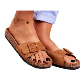 BUGO Papuci maro pentru femei, cataramă ajustabilă, rosalină BUGO Papuci maro pentru femei, cataramă ajustabilă, rosalină