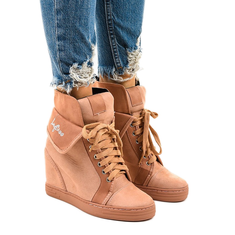 Adidași roz cu pene cu dantelă B12-22