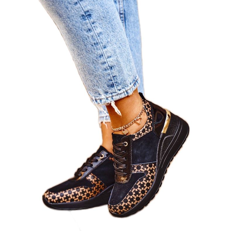 S.Barski Încălțăminte sport pentru femei Adidași Piele negru Metronus bej de aur