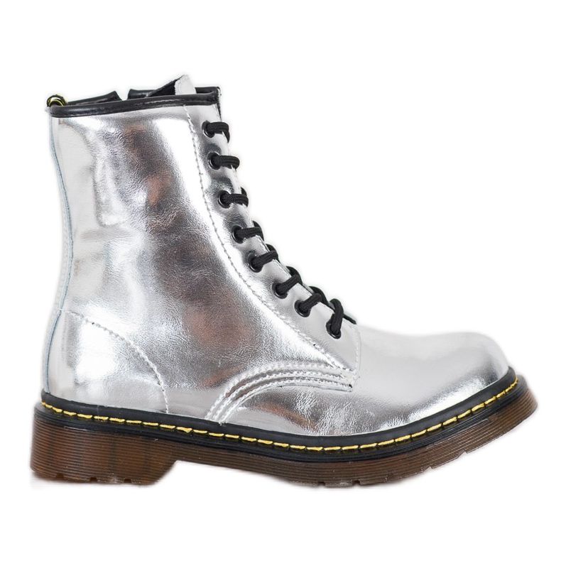 Cizme de luptă din piele cu fermoar MCKEY argint Cizme de luptă din piele cu fermoar MCKEY argint