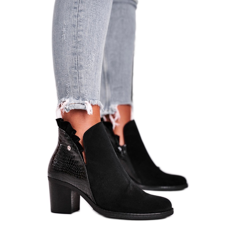 Cizme de damă pe toc, piele de primăvară Maciejka negru 04833-01