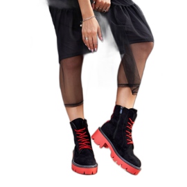 PS1 Cizme pentru femei Negru roșu piele de căprioară Malawi roşu