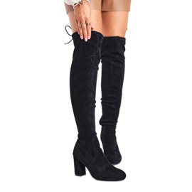 Mulanka Cizme din piele de piele de damă pe toc negru Highso Mulanka Cizme din piele de piele de damă pe toc negru Highso