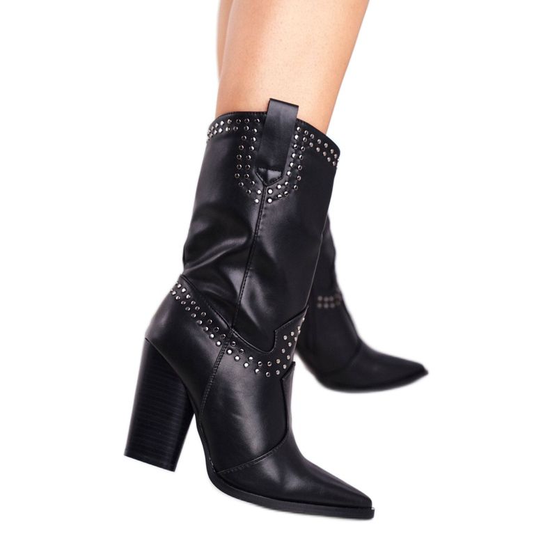 PS1 Cizme de damă pe toc Cizme calde de cowboy negru Atena