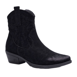 BUGO Cizme Cowboy Femei Suede Negre Ferders negru BUGO Cizme Cowboy Femei Suede Negre Ferders negru